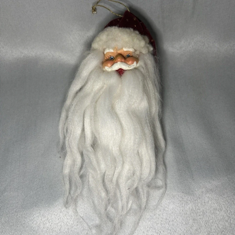 Vintage 1980's Hand-Painted Santa Claus Head Hanging Christmas Ornament 7" - Picture 2 of 10